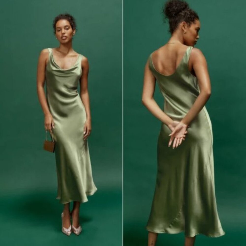 NWT Reformation Bryn Silk Midi Dress Size 2 Bridesmaid Dress In Artichoke